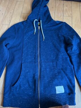Five Four Navy Blue Zip Hoodie Sweater with Light Blue Drawstrings